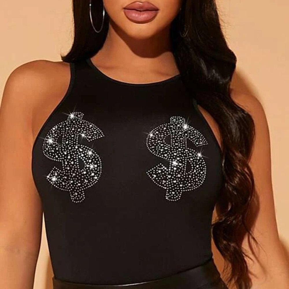 Black Rhinestone Dollar Sign Tank Bodysuit